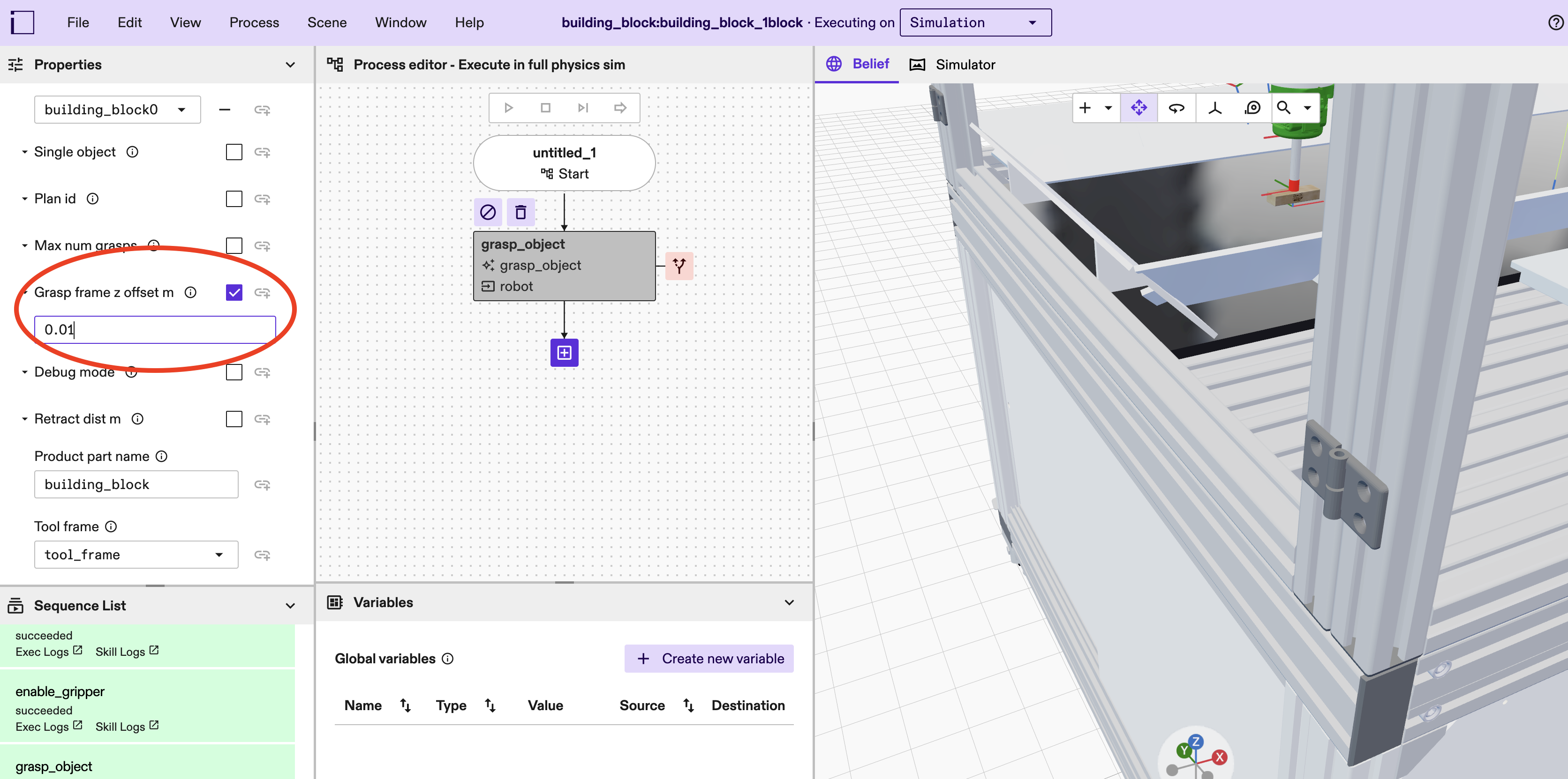 Enter grasp frame offset
