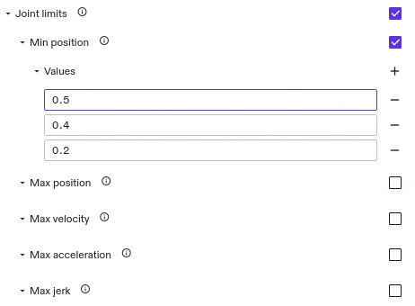 Joint limit configuration dialog.