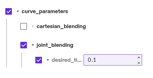 Selection of three parameter types to define Motion Specifications.