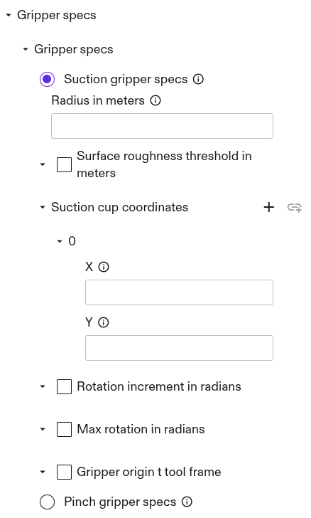 Suction gripper specifications