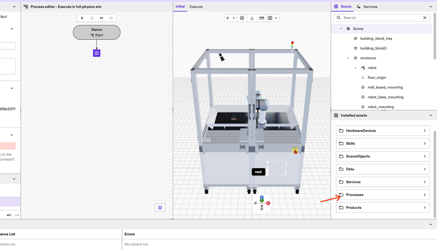 Processes entry in Installed Assets panel