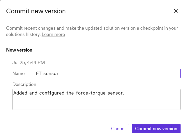 Commit version dialog