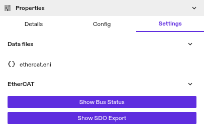 EtherCAT Settings Panel showing the two buttons