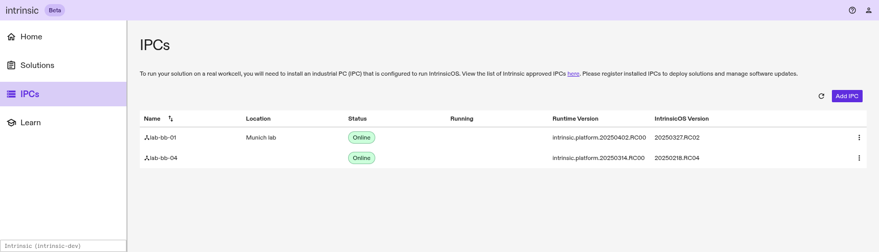 Screenshot of the IPC manager