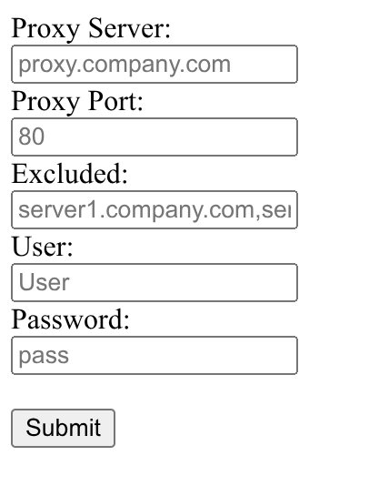 Screenshot of the local Proxy configuration page