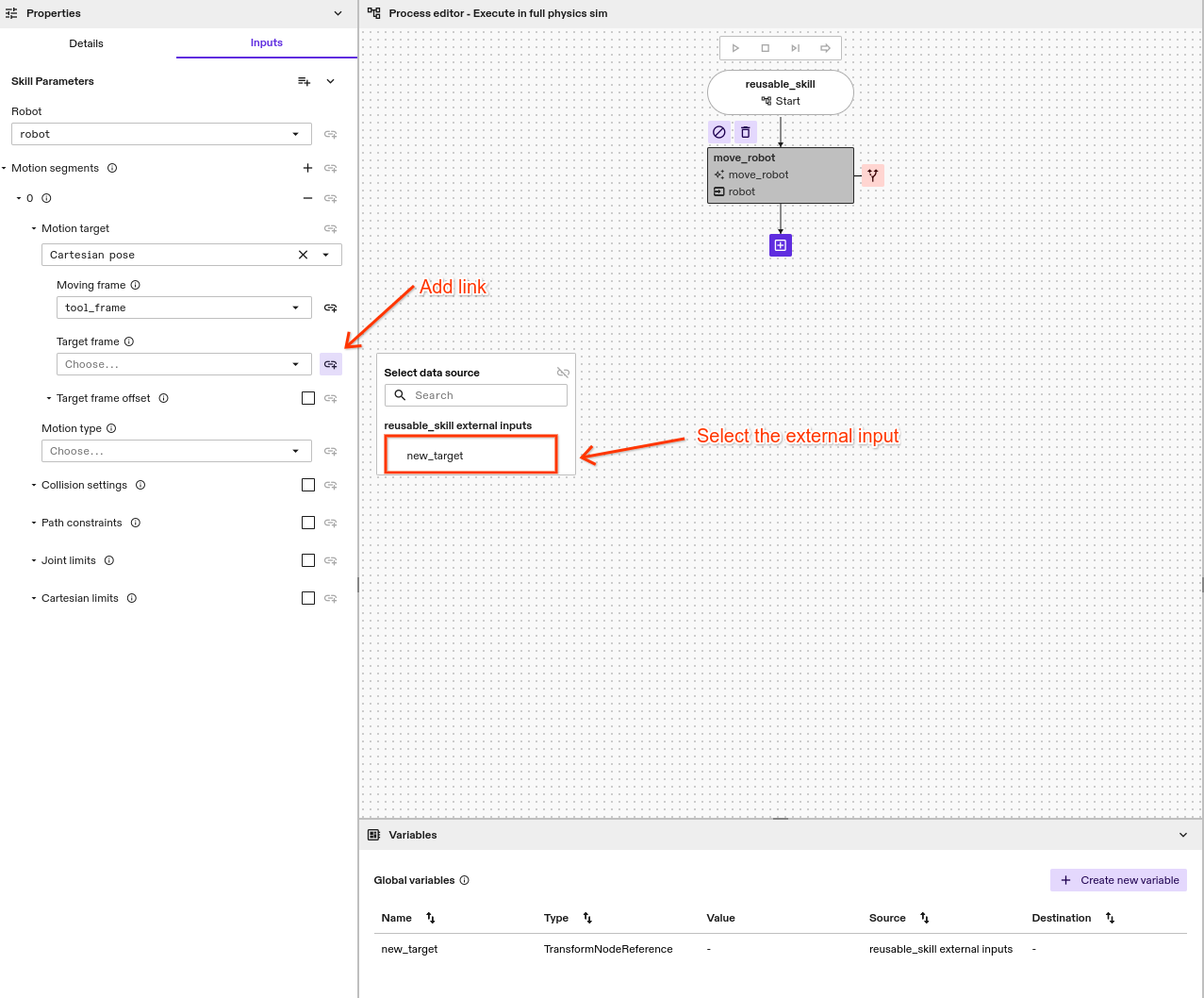 Reusable Process external input linking