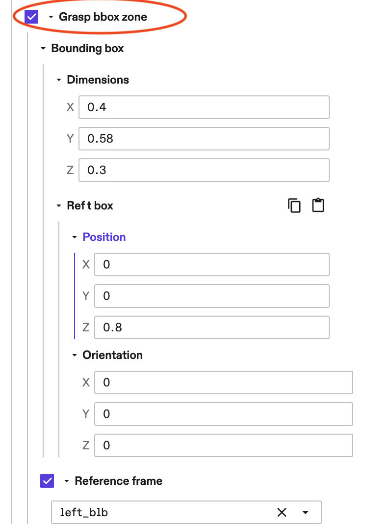 Grasp bounding box zone
