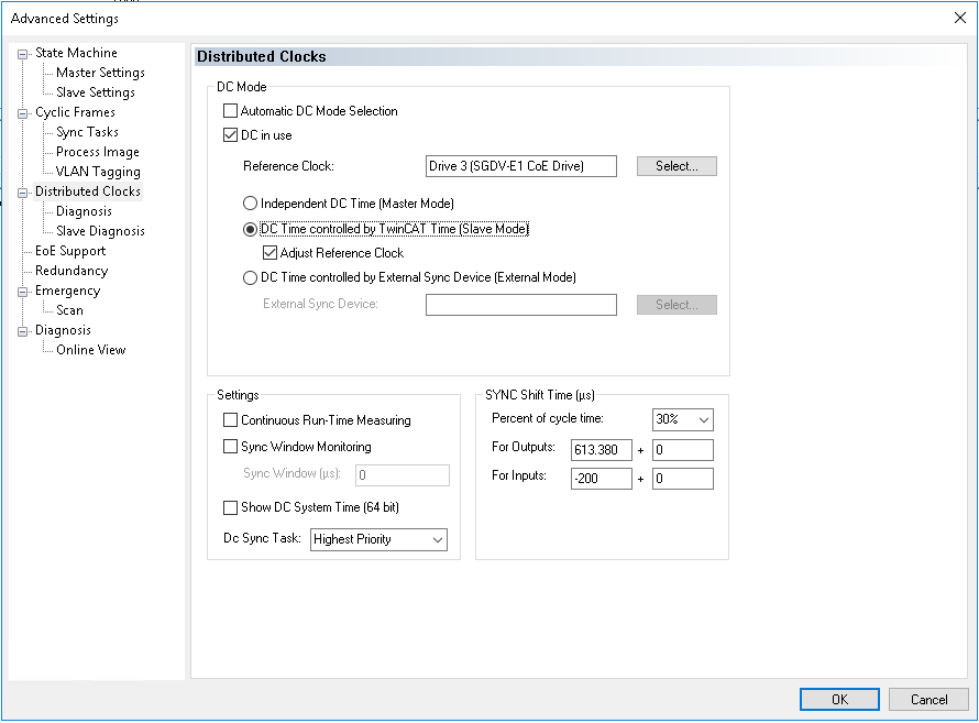 TwinCAT Distributed clock settings