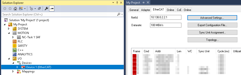 TwinCAT Open advanced settings